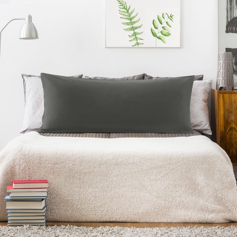PiccoCasa 100% Egyptian Cotton Body Pillow Cover | Soft 300 Thread Count Pillowcase | Breathable Pillow Case with Zippered Closure | No Wrinkle | No-Fade | Dark Gray | 20"x48" - Image 2